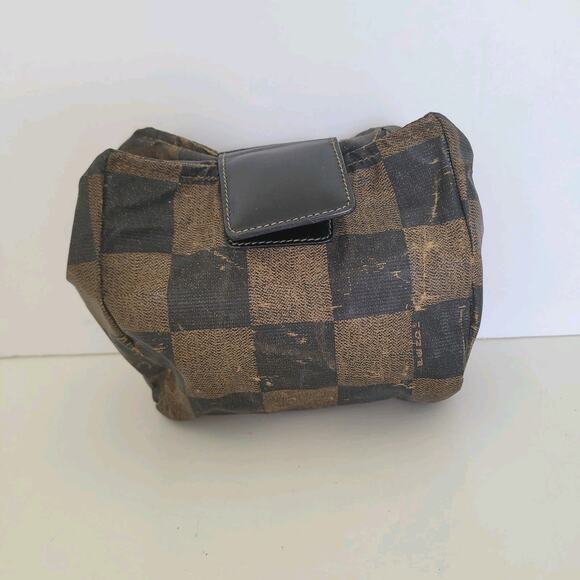 Fendi Plaid Nylon Small Bag Pouch Vintage Handbag Zip Italian Brown Logo - Picture 1 of 11